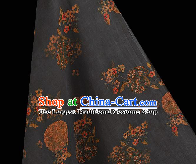 Chinese Navy Gambiered Guangdong Gauze Traditional Peach Blossom Pattern DIY Dress Fabric Cheongsam Silk Cloth