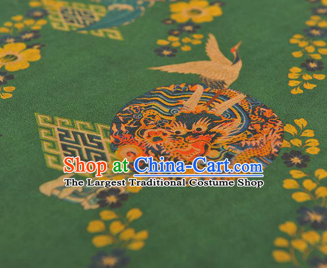 Chinese Cheongsam Silk Cloth Green Gambiered Guangdong Gauze Traditional Cranes Pattern DIY Dress Fabric