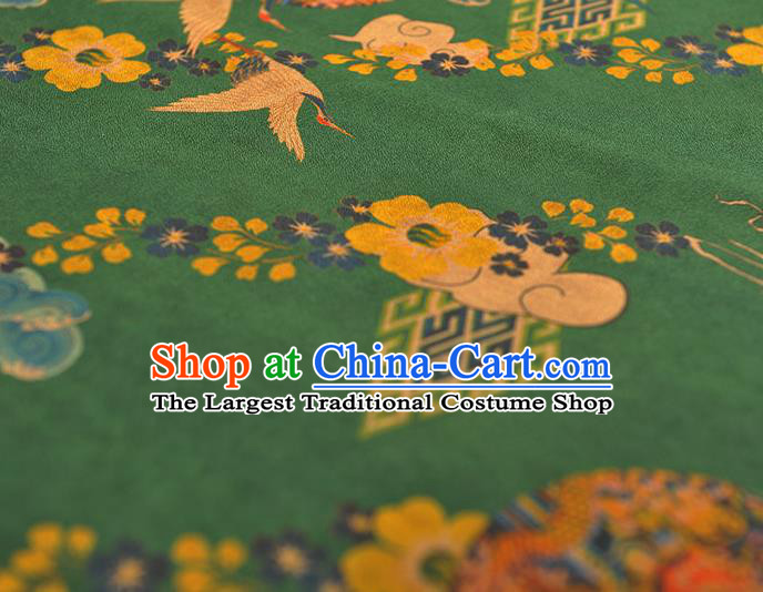 Chinese Cheongsam Silk Cloth Green Gambiered Guangdong Gauze Traditional Cranes Pattern DIY Dress Fabric