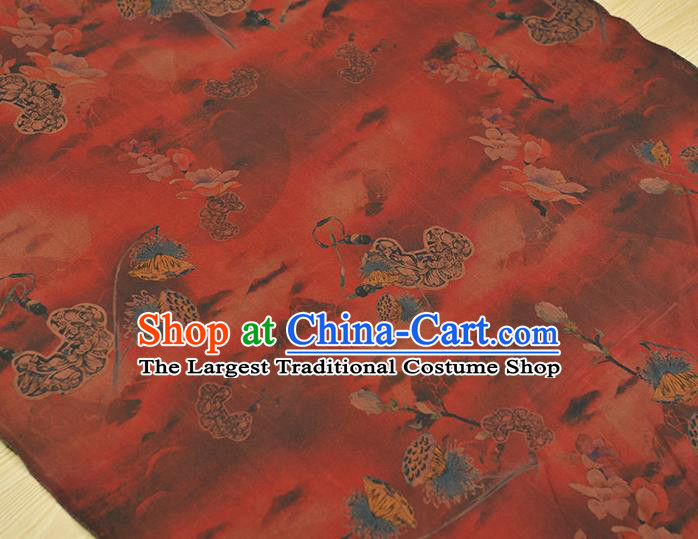 Chinese Traditional Lotus Mangnolia Pattern DIY Dress Fabric Cheongsam Silk Cloth Red Gambiered Guangdong Gauze