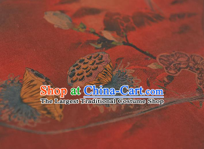 Chinese Traditional Lotus Mangnolia Pattern DIY Dress Fabric Cheongsam Silk Cloth Red Gambiered Guangdong Gauze