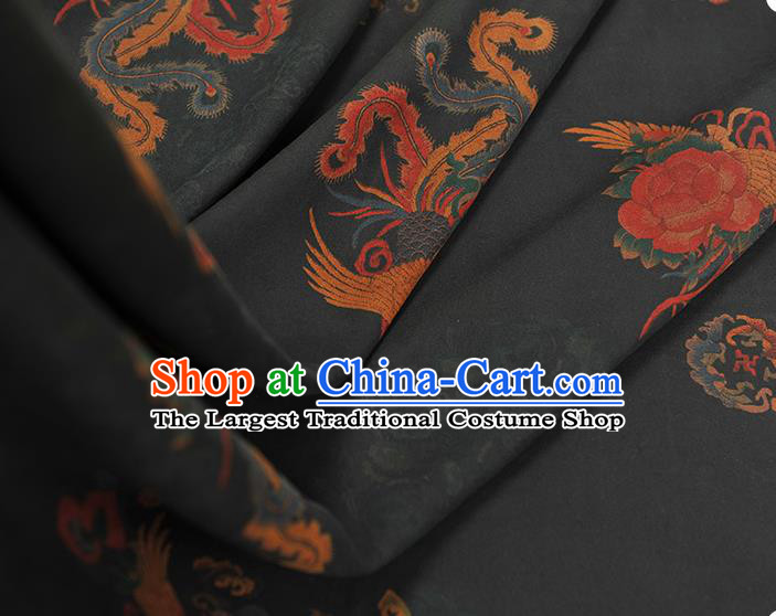 Chinese Cheongsam Silk Cloth Black Gambiered Guangdong Gauze Traditional Phoenix Butterfly Pattern DIY Dress Fabric
