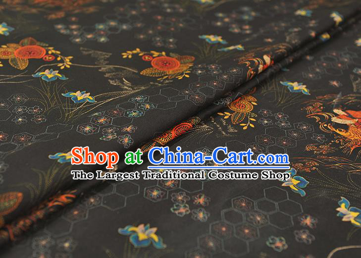 Chinese Traditional Carp Pattern DIY Dress Fabric Cheongsam Silk Cloth Black Gambiered Guangdong Gauze