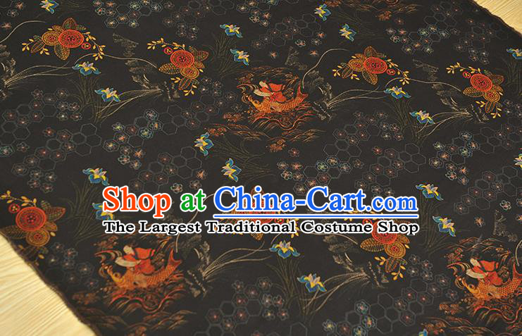 Chinese Traditional Carp Pattern DIY Dress Fabric Cheongsam Silk Cloth Black Gambiered Guangdong Gauze