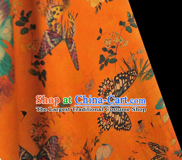 Chinese Traditional Butterfly Pattern Dress Fabric DIY Cheongsam Silk Cloth Orange Gambiered Guangdong Gauze