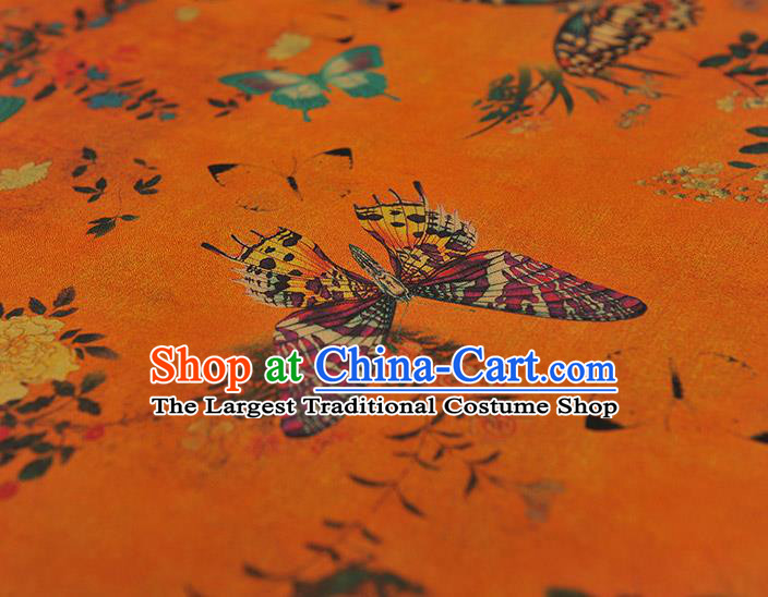 Chinese Traditional Butterfly Pattern Dress Fabric DIY Cheongsam Silk Cloth Orange Gambiered Guangdong Gauze