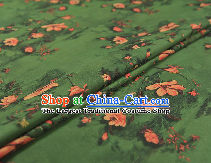 Chinese Deep Green Gambiered Guangdong Gauze Cheongsam Silk Cloth Traditional Mangnolia Pattern DIY Fabric