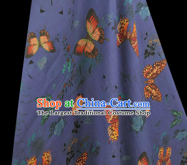 Chinese DIY Cheongsam Silk Cloth Blue Gambiered Guangdong Gauze Traditional Butterfly Pattern Dress Fabric