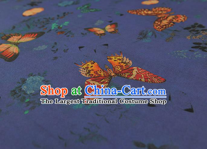 Chinese DIY Cheongsam Silk Cloth Blue Gambiered Guangdong Gauze Traditional Butterfly Pattern Dress Fabric