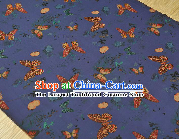 Chinese DIY Cheongsam Silk Cloth Blue Gambiered Guangdong Gauze Traditional Butterfly Pattern Dress Fabric