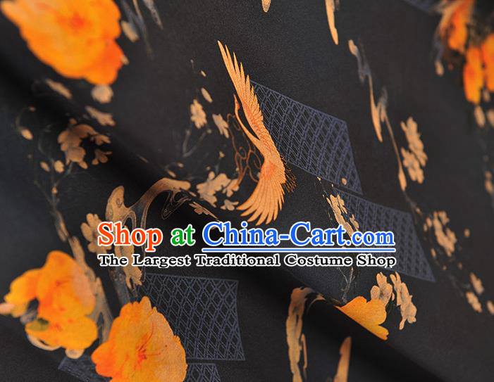 Chinese Black Gambiered Guangdong Gauze Traditional Cranes Pattern Dress Fabric DIY Cheongsam Silk Cloth