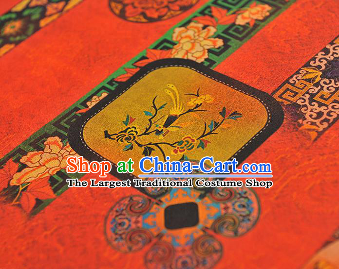 Chinese Cheongsam Silk Cloth Red Gambiered Guangdong Gauze Traditional Flowers Pattern Dress Fabric