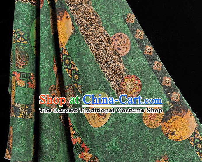 Chinese Traditional Flowers Pattern Dress Fabric Cheongsam Silk Cloth Green Gambiered Guangdong Gauze