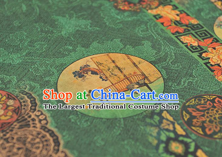 Chinese Traditional Flowers Pattern Dress Fabric Cheongsam Silk Cloth Green Gambiered Guangdong Gauze