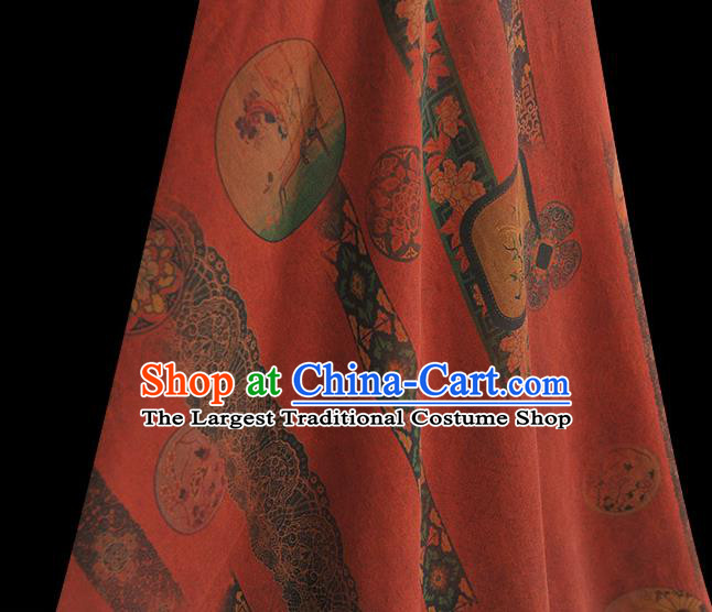 Chinese Dark Red Gambiered Guangdong Gauze Traditional Flowers Pattern Dress Fabric Cheongsam Silk Cloth