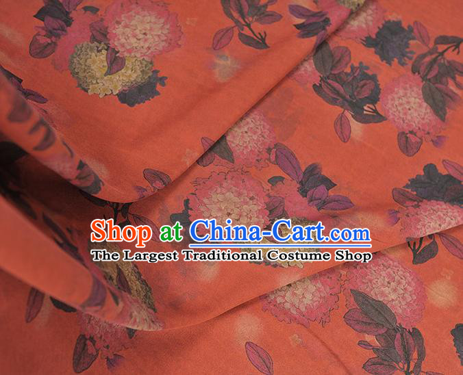 Chinese Cheongsam Red Gambiered Guangdong Gauze Traditional Hydrangea Pattern Dress Fabric Silk Cloth