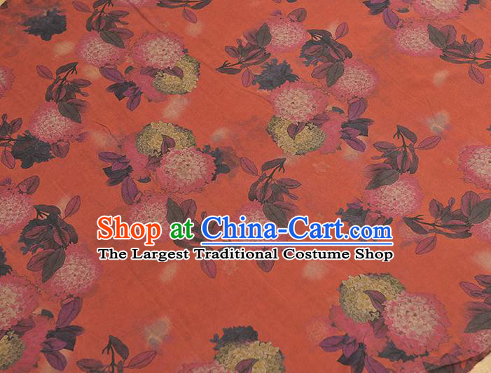 Chinese Cheongsam Red Gambiered Guangdong Gauze Traditional Hydrangea Pattern Dress Fabric Silk Cloth