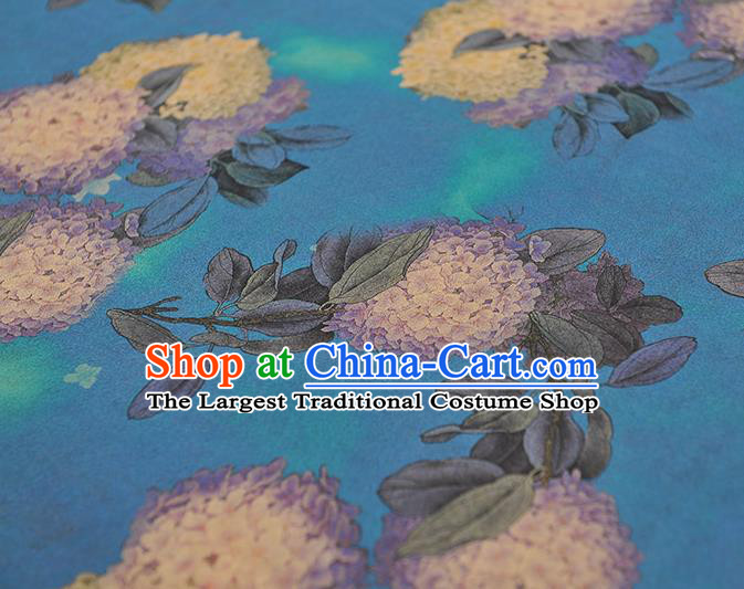 Chinese Silk Cloth Cheongsam Blue Gambiered Guangdong Gauze Traditional Hydrangea Pattern Dress Fabric