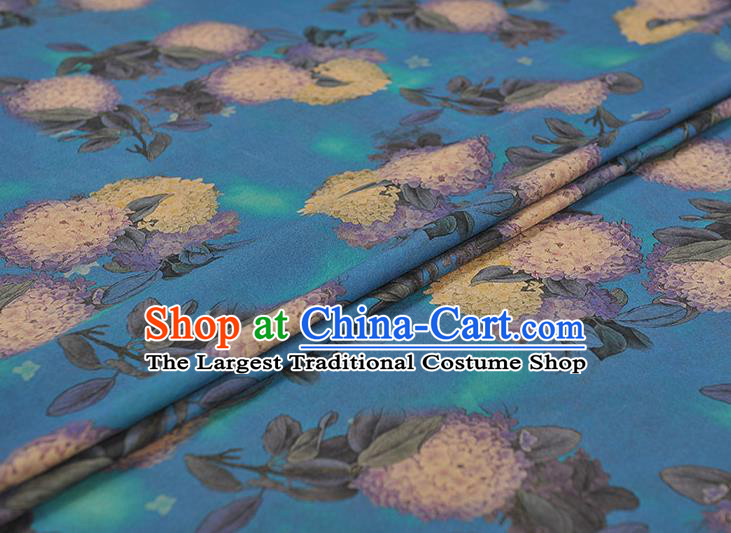 Chinese Silk Cloth Cheongsam Blue Gambiered Guangdong Gauze Traditional Hydrangea Pattern Dress Fabric