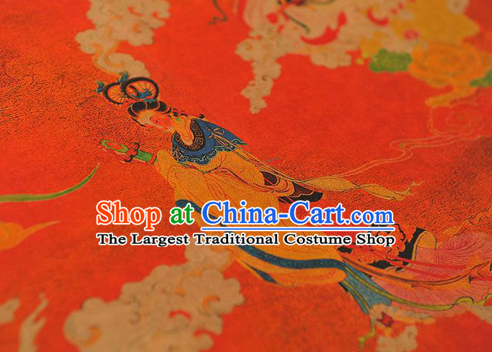 Chinese Traditional Lingbo Fairy Pattern Dress Fabric Silk Cloth Cheongsam Red Gambiered Guangdong Gauze