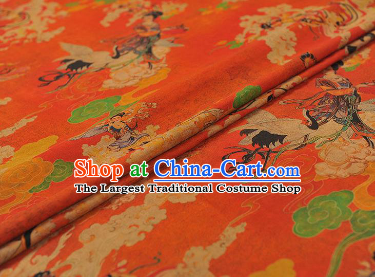 Chinese Traditional Lingbo Fairy Pattern Dress Fabric Silk Cloth Cheongsam Red Gambiered Guangdong Gauze