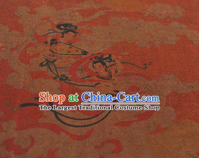 Chinese Cheongsam Rust Red Gambiered Guangdong Gauze Traditional Lingbo Fairy Pattern Dress Fabric Silk Cloth