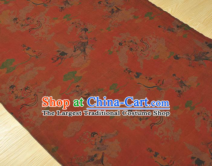 Chinese Cheongsam Rust Red Gambiered Guangdong Gauze Traditional Lingbo Fairy Pattern Dress Fabric Silk Cloth