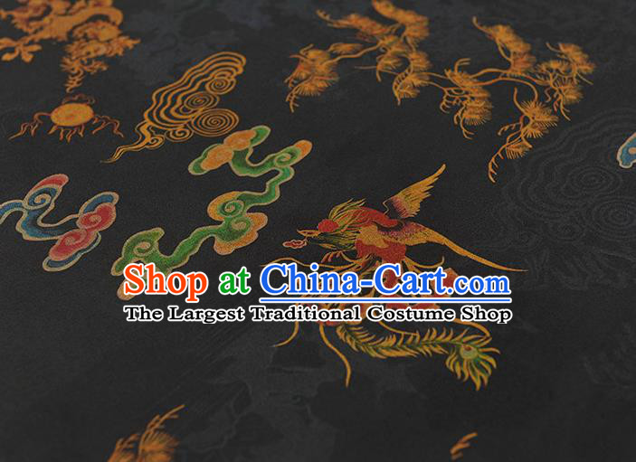 Chinese Cheongsam Silk Cloth Black Gambiered Guangdong Gauze Traditional Dragon Phoenix Pattern Dress Fabric