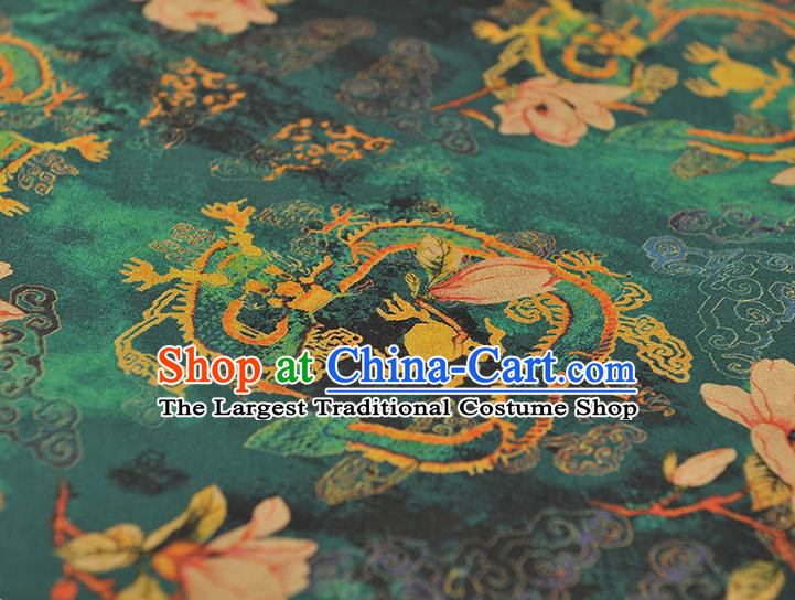 Chinese Traditional Mangnolia Pattern Dress Fabric Cheongsam Silk Cloth Green Gambiered Guangdong Gauze