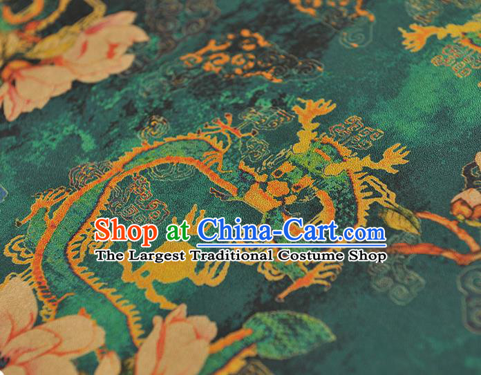 Chinese Traditional Mangnolia Pattern Dress Fabric Cheongsam Silk Cloth Green Gambiered Guangdong Gauze