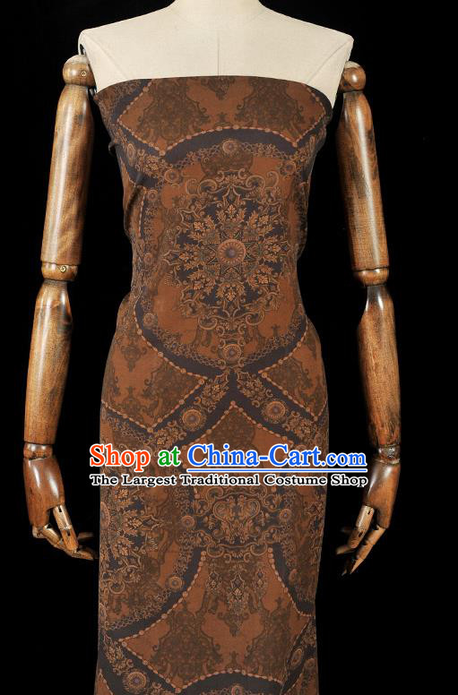 Chinese Tang Suit Brown Gambiered Guangdong Gauze Traditional Pattern Dress Fabric Cheongsam Silk Cloth