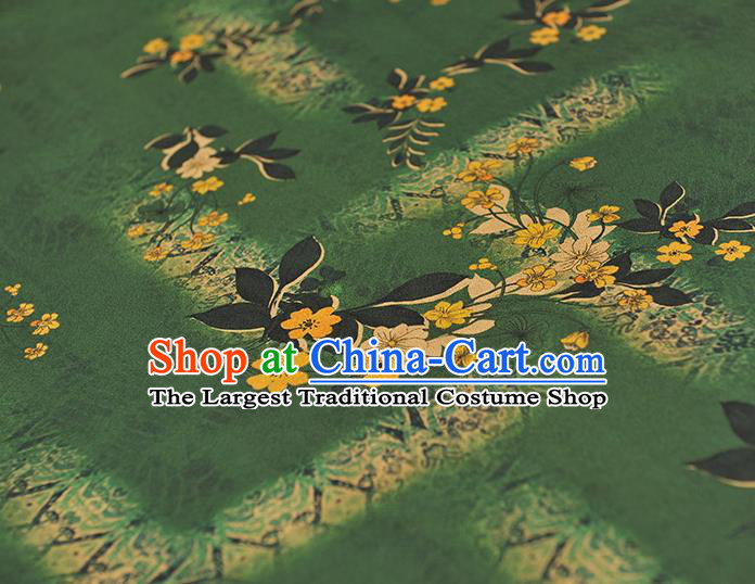 Chinese Cheongsam Silk Cloth Tang Suit Green Gambiered Guangdong Gauze Traditional Flowers Pattern Dress Fabric