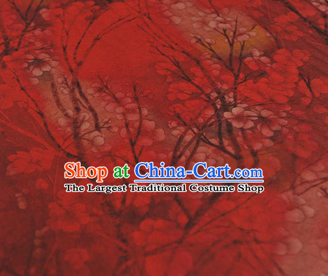 Chinese Traditional Plum Blossom Pattern Dress Fabric Cheongsam Silk Cloth Tang Suit Red Gambiered Guangdong Gauze