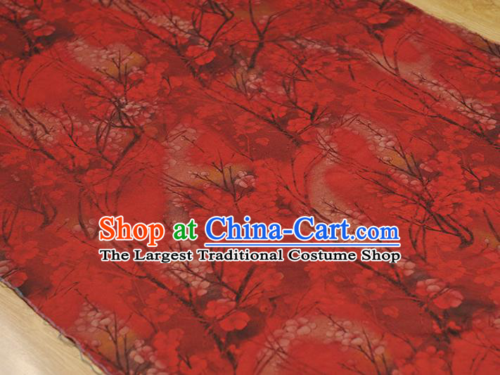 Chinese Traditional Plum Blossom Pattern Dress Fabric Cheongsam Silk Cloth Tang Suit Red Gambiered Guangdong Gauze