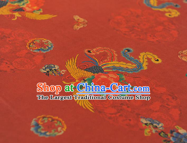 Chinese Red Gambiered Guangdong Gauze Traditional Phoenix Pattern Wedding Dress Fabric Cheongsam Silk Cloth