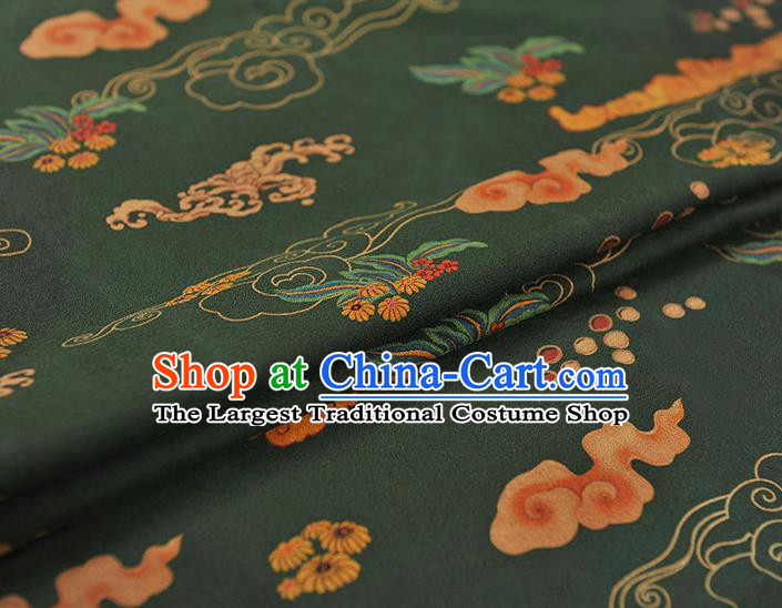 Chinese Cheongsam Silk Cloth Atrovirens Gambiered Guangdong Gauze Traditional Clouds Pattern Dress Fabric