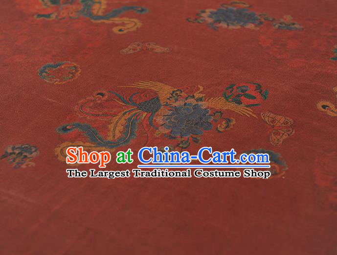 Chinese Traditional Phoenix Pattern Dress Fabric Cheongsam Silk Cloth Wine Red Gambiered Guangdong Gauze