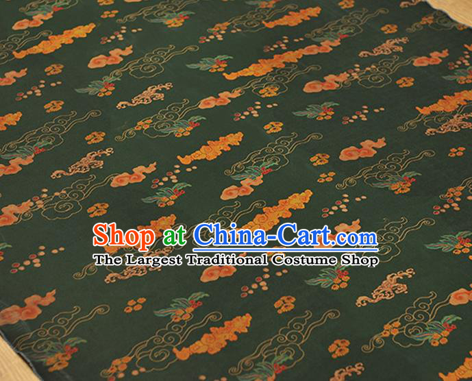 Chinese Cheongsam Silk Cloth Atrovirens Gambiered Guangdong Gauze Traditional Clouds Pattern Dress Fabric