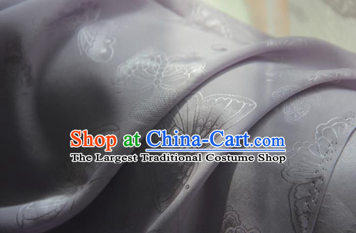 Chinese Traditional Cheongsam Jacquard Drapery Silk Fabric Classical Butterfly Pattern Brocade Lilac Satin Cloth