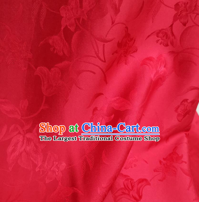 Chinese Classical Flowers Pattern Brocade Red Satin Cloth Traditional Cheongsam Jacquard Drapery Silk Fabric