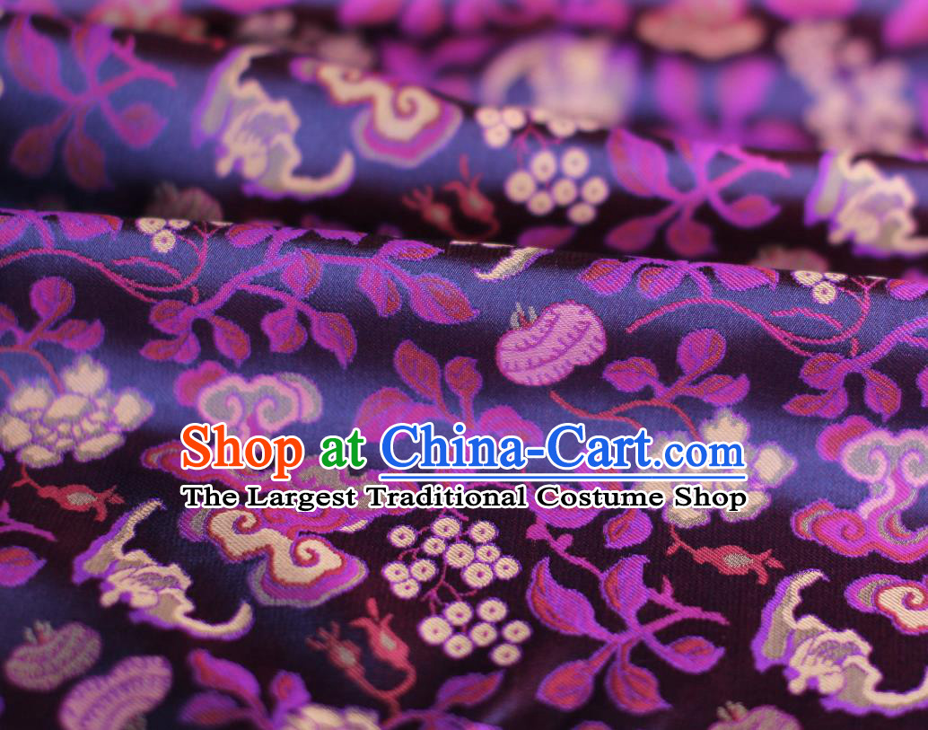 Chinese Classical Bats Pattern Song Brocade Purple Tapestry Cloth Traditional Cheongsam Jacquard Drapery Silk Fabric
