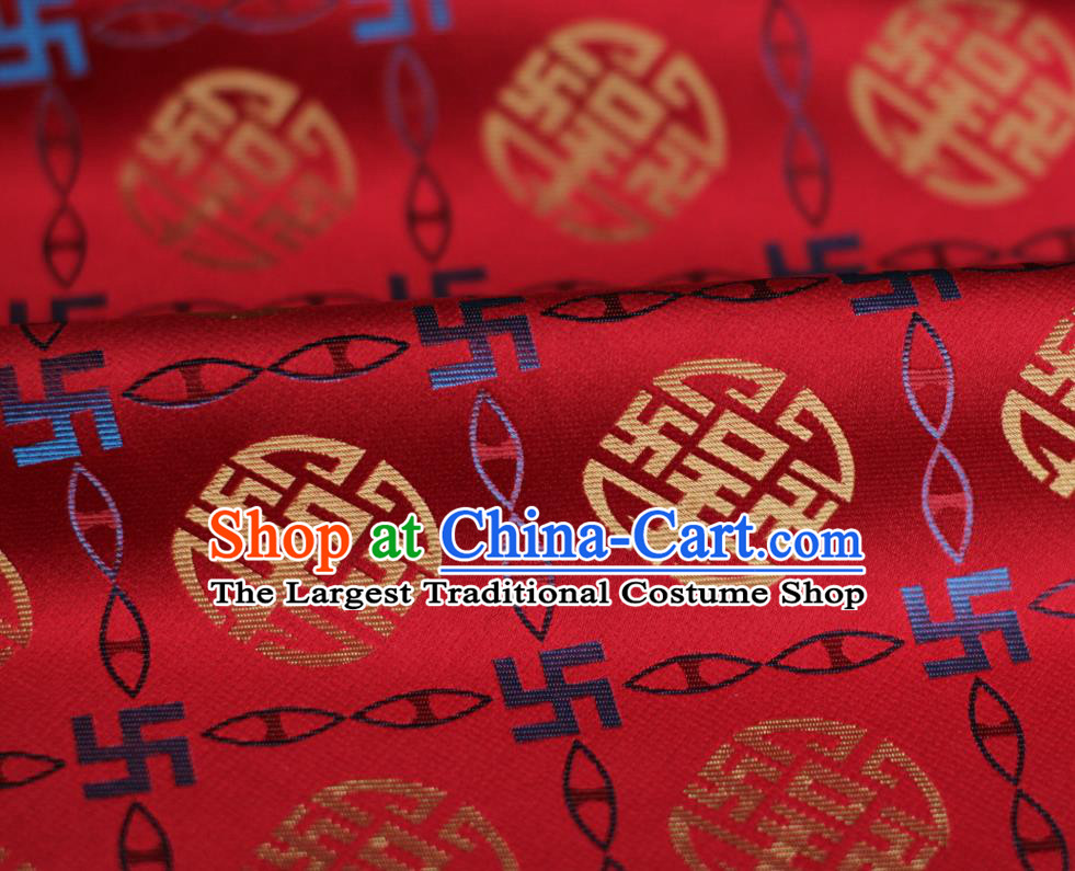 Chinese Silk Fabric Classical Lucky Pattern Song Brocade Red Tapestry Cloth Traditional Cheongsam Jacquard Drapery