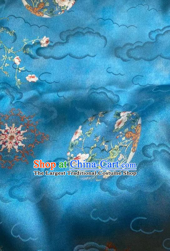 Chinese Classical Cloud Pattern Brocade Blue Tapestry Cloth Traditional Qipao Dress Jacquard Drapery Silk Fabric