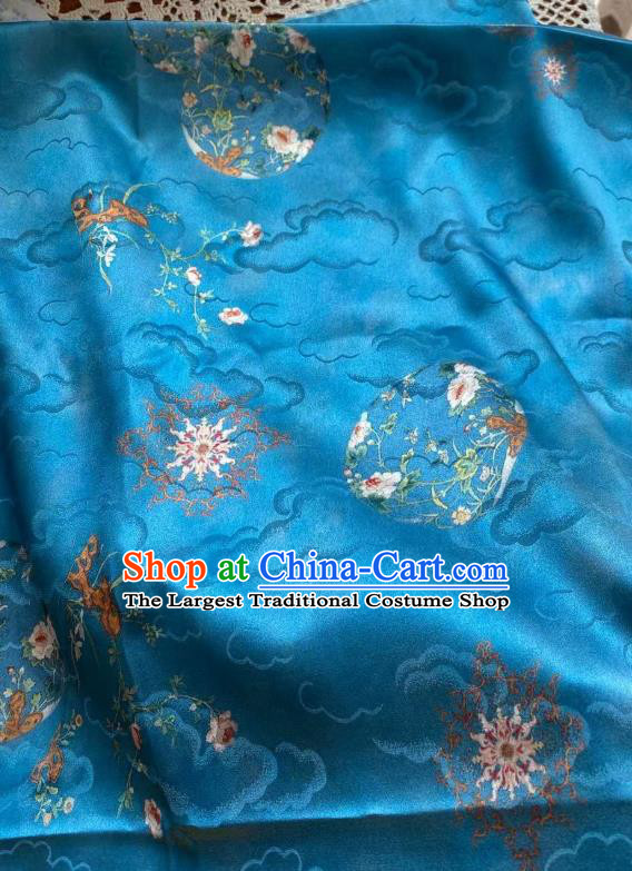 Chinese Classical Cloud Pattern Brocade Blue Tapestry Cloth Traditional Qipao Dress Jacquard Drapery Silk Fabric