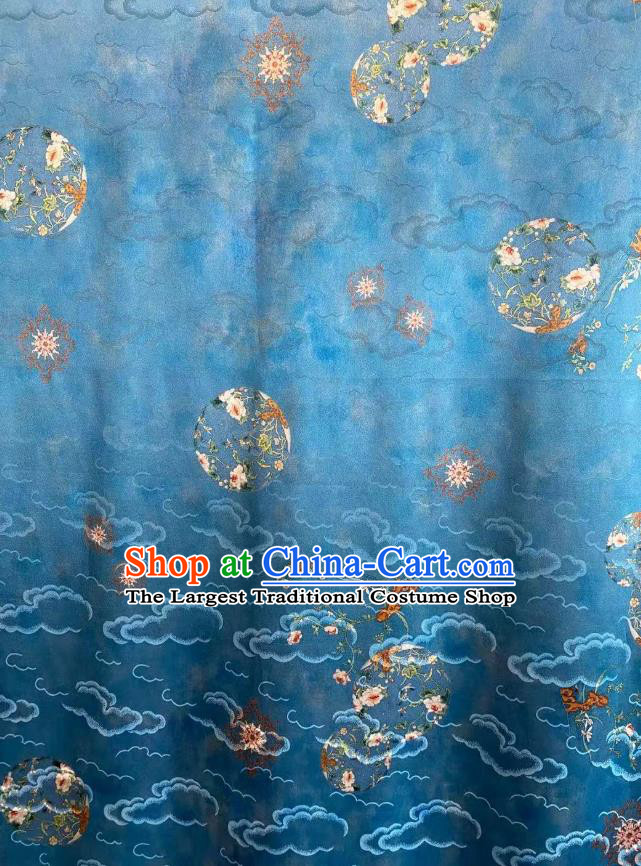 Chinese Classical Cloud Pattern Brocade Blue Tapestry Cloth Traditional Qipao Dress Jacquard Drapery Silk Fabric