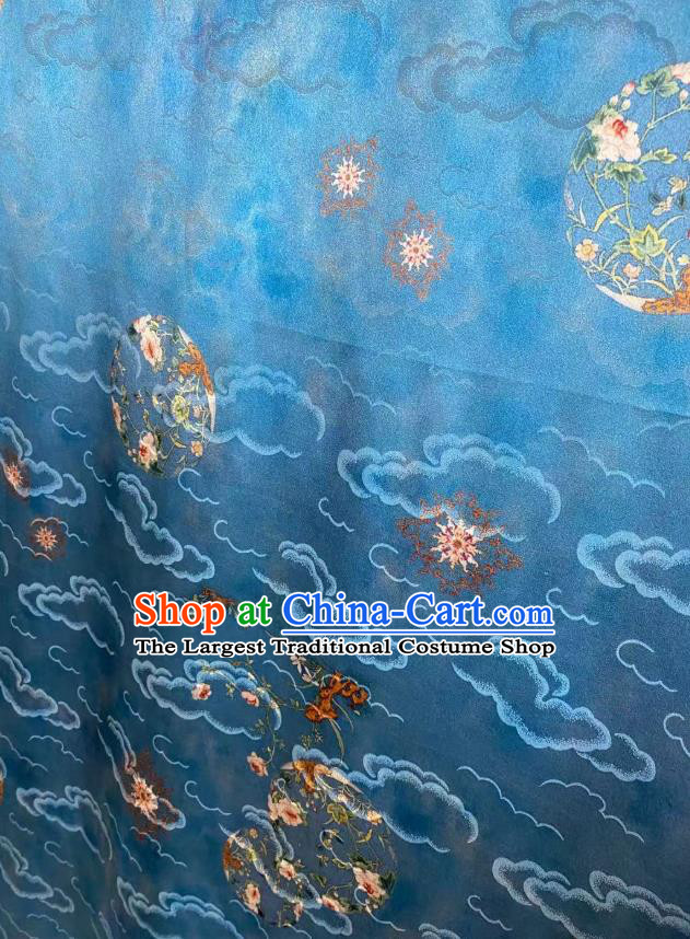 Chinese Classical Cloud Pattern Brocade Blue Tapestry Cloth Traditional Qipao Dress Jacquard Drapery Silk Fabric