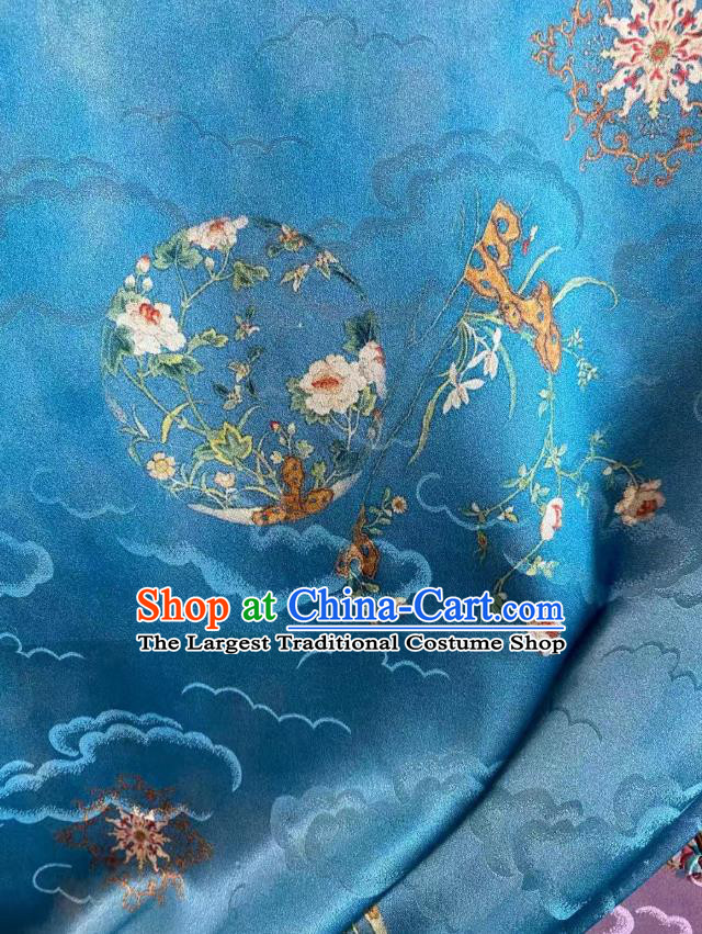 Chinese Classical Cloud Pattern Brocade Blue Tapestry Cloth Traditional Qipao Dress Jacquard Drapery Silk Fabric