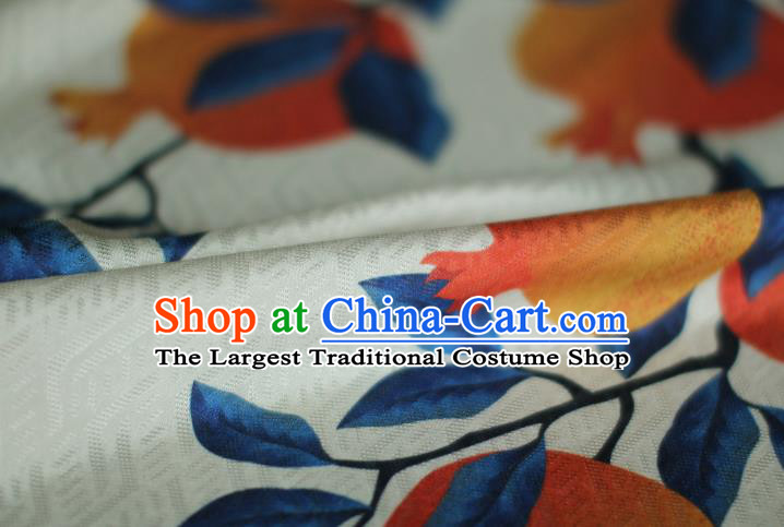 Chinese Silk Fabric Classical Pomegranate Pattern Brocade Beige Tapestry Cloth Traditional Qipao Dress Jacquard Drapery