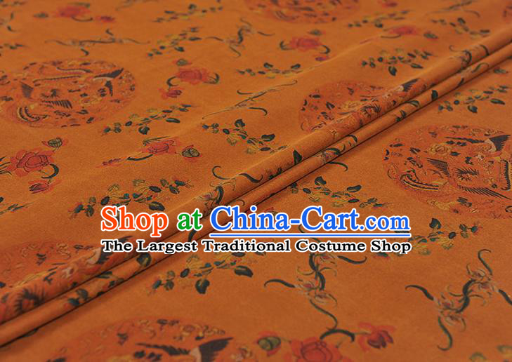 Chinese Cheongsam Ginger Silk Cloth Gambiered Guangdong Gauze Traditional Phoenix Peony Pattern Dress Fabric