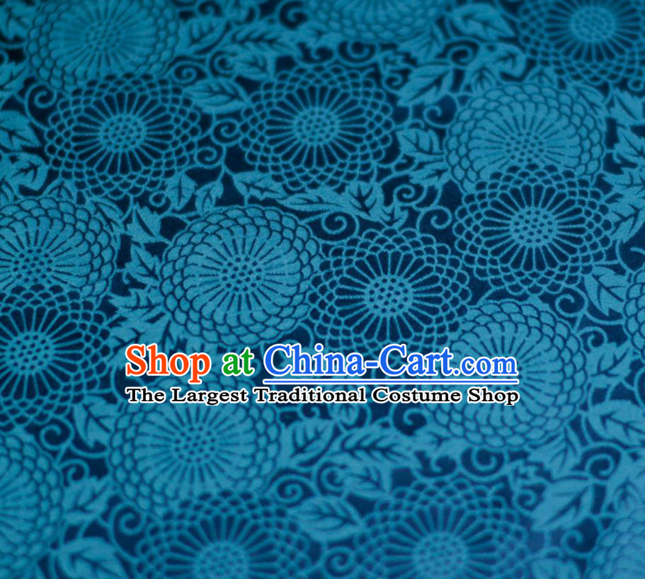 Chinese Blue Tapestry Cloth Traditional Qipao Dress Drapery Silk Fabric Classical Calendula Pattern Brocade